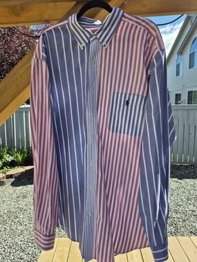 Ralph Lauren Two-Tone Vertical Stripe Button-Down Shirt - Blue & Red